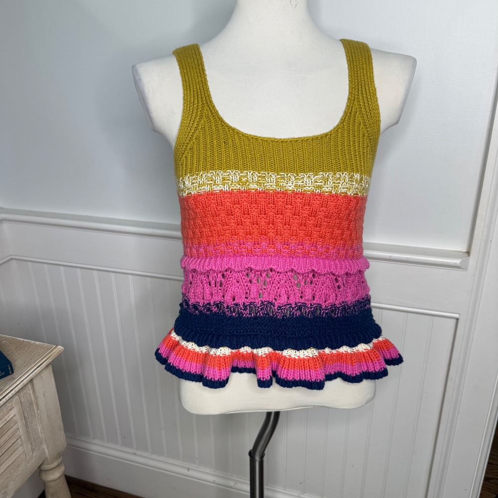 Entro Womens Multi Color Knit Striped Peplum Tank Top Small Cotton Boho